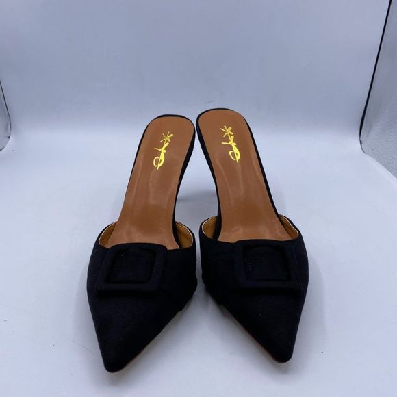 XYD black pointy toe stilettos slippers heels - Picture 2 of 10